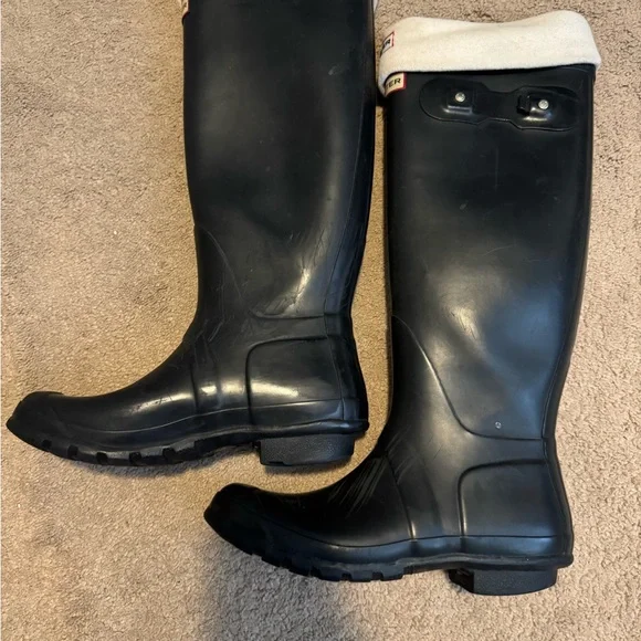 Hunter Original Tall Boots Matte Black w/ fleece liners SEE PHOTOS - Picture 8 of 11